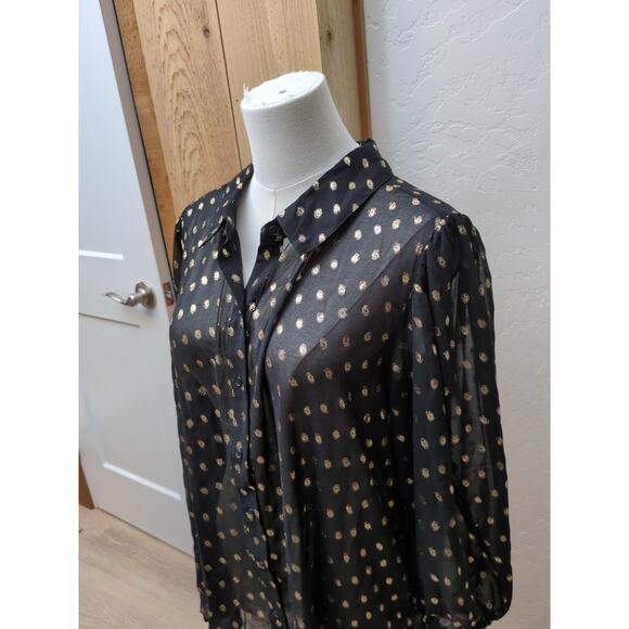 Nanette Lepore Women's Blouse Top Size XL Very Black & Gold NWT Metallic - Picture 3 of 8